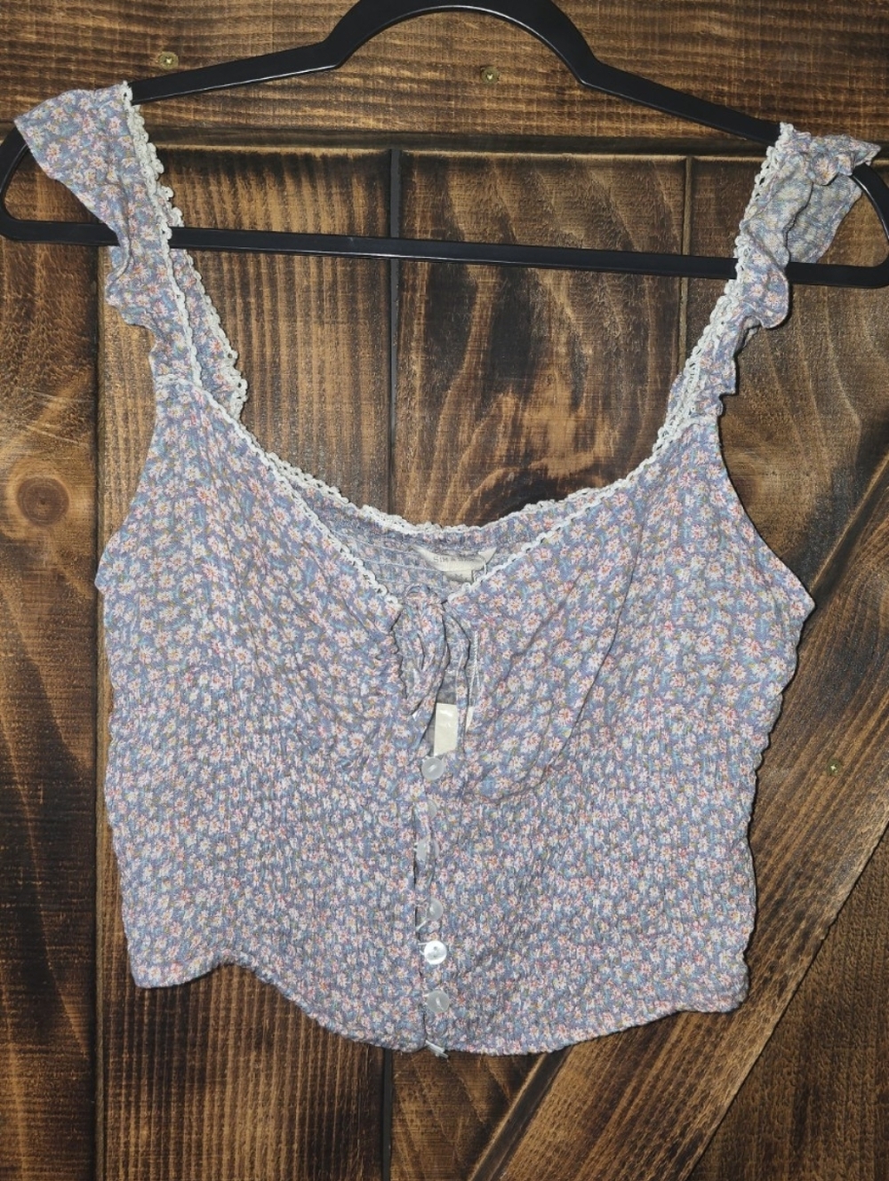NWT SIM & SAM Floral Smocked Crop Top Cottagecore Boho Medium